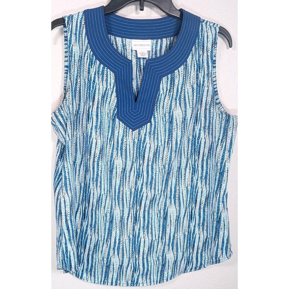 Liz Claiborne Women's Stripe Sleeveless‎ Blouse Blue Size M Career